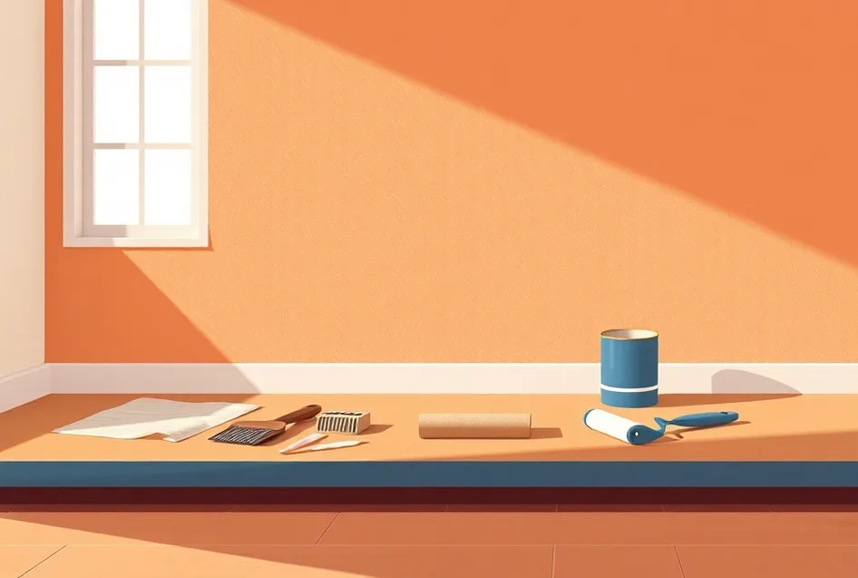 Outils de peinture disposés dans l'ordre des étapes du chantier