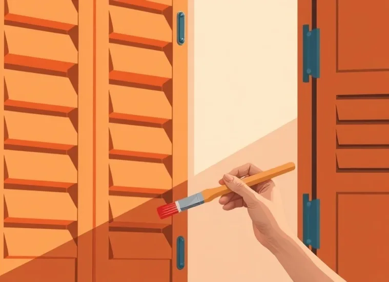 Mise en peinture au pinceau de volets et d'encadrements en bois