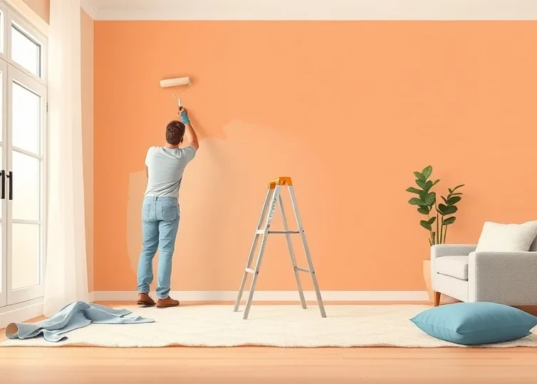 Peintre appliquant la peinture au rouleau sur un mur de salon